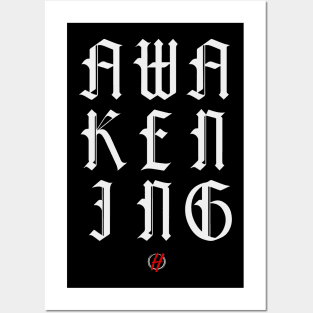 Awakening White Logo Cursive Posters and Art